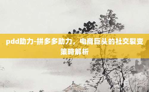 pdd助力-拼多多助力，电商巨头的社交裂变策略解析