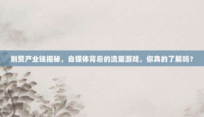 刷赞产业链揭秘,自媒体背后的流量游戏,你真的了解吗?