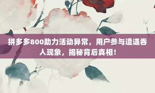 拼多多800助力活动异常,用户参与遭遇吞人现象,揭秘背后真相!
