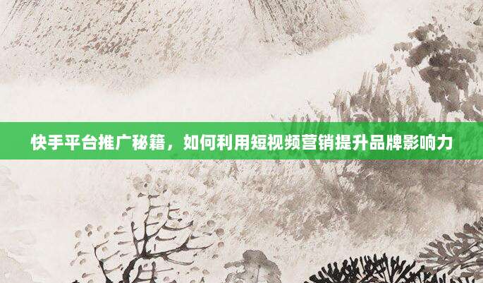 快手平台推广秘籍,如何利用短视频营销提升品牌影响力