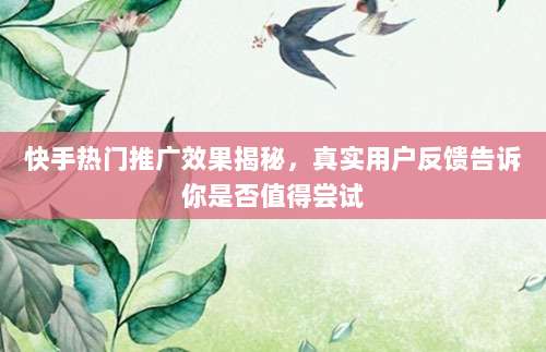 快手热门推广效果揭秘,真实用户反馈告诉你是否值得尝试
