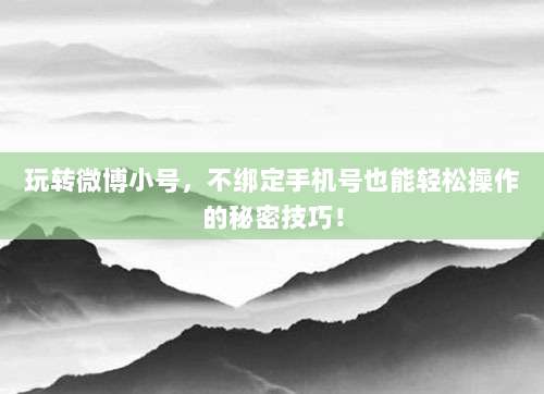 玩转微博小号，不绑定手机号也能轻松操作的秘密技巧！