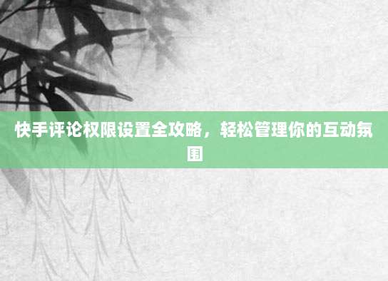 快手评论权限设置全攻略，轻松管理你的互动氛围