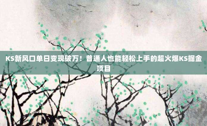 KS新风口单日变现破万！普通人也能轻松上手的超火爆KS掘金项目