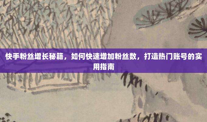 快手粉丝增长秘籍,如何快速增加粉丝数,打造热门账号的实用指南