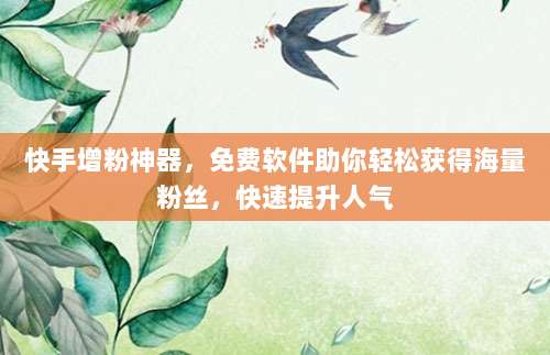 快手增粉神器，免费软件助你轻松获得海量粉丝，快速提升人气