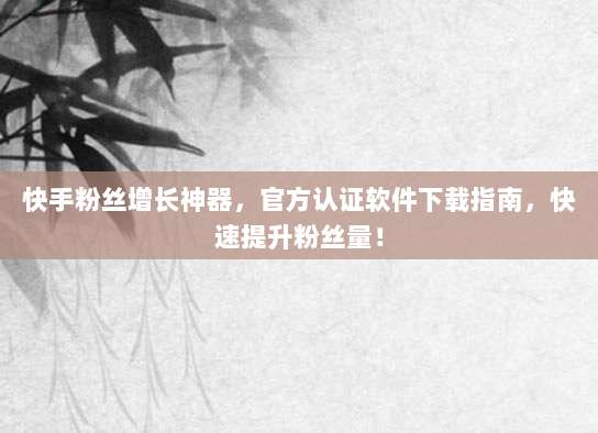 快手粉丝增长神器，官方认证软件下载指南，快速提升粉丝量！