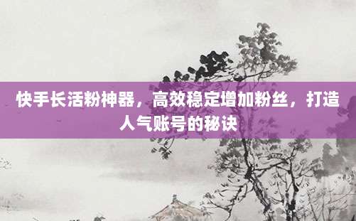 快手长活粉神器，高效稳定增加粉丝，打造人气账号的秘诀
